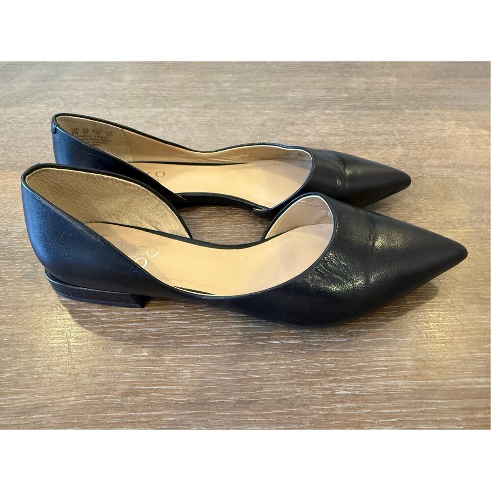 Franco Sarto Black Pointed Toe Flats Shoes Leather Womens 6 M